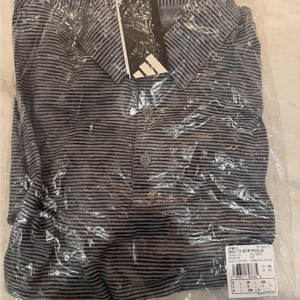 Adidas Black and Gray go-to performance golf Striped Polo